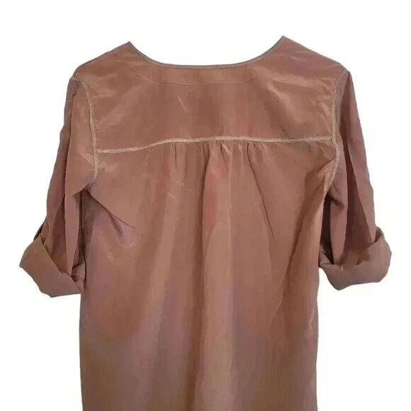 BCBGMAXAZRIA Women's Cantaloupe Silk Roll Tab Sleeves Top - Picture 6 of 9